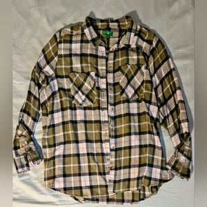 Dip Green Women's Plus Size Long Sleeve Flannel Button Down Shirt 3X Used